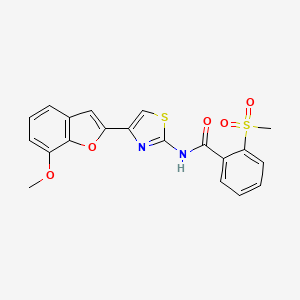 molecular formula C20H16N2O5S2 B2533161 N-(4-(7-甲氧基苯并呋喃-2-基)噻唑-2-基)-2-(甲磺酰基)苯甲酰胺 CAS No. 921797-15-1