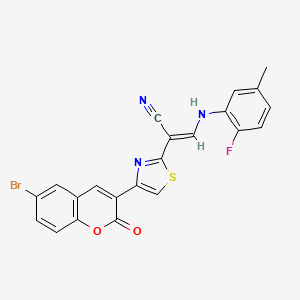 molecular formula C22H13BrFN3O2S B2533177 (E)-2-(4-(6-bromo-2-oxo-2H-chromen-3-yl)thiazol-2-yl)-3-((2-fluoro-5-methylphenyl)amino)acrylonitrile CAS No. 477297-86-2