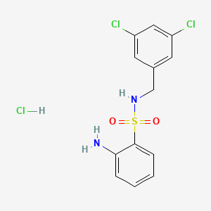 molecular formula C13H13Cl3N2O2S B2533182 2-amino-N-[(3,5-dichlorophenyl)methyl]benzene-1-sulfonamide hydrochloride CAS No. 1047974-86-6