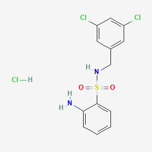 molecular formula C13H13Cl3N2O2S B2533182 2-氨基-N-[(3,5-二氯苯基)甲基]苯-1-磺酰胺盐酸盐 CAS No. 1047974-86-6