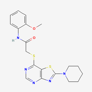 molecular formula C19H21N5O2S2 B2533189 N-(2-methoxyphenyl)-2-((2-(piperidin-1-yl)thiazolo[4,5-d]pyrimidin-7-yl)thio)acetamide CAS No. 1216398-94-5