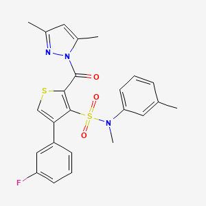 molecular formula C24H22FN3O3S2 B2533190 2-(3,5-dimethyl-1H-pyrazole-1-carbonyl)-4-(3-fluorophenyl)-N-methyl-N-(3-methylphenyl)thiophene-3-sulfonamide CAS No. 1989757-15-4
