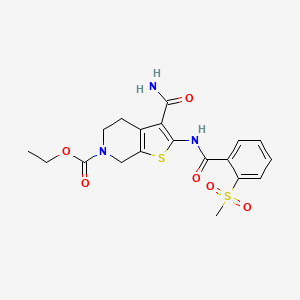 molecular formula C19H21N3O6S2 B2533200 ethyl 3-carbamoyl-2-(2-(methylsulfonyl)benzamido)-4,5-dihydrothieno[2,3-c]pyridine-6(7H)-carboxylate CAS No. 896368-91-5