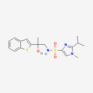 molecular formula C18H23N3O3S2 B2533202 N-(2-(benzo[b]thiophen-2-yl)-2-hydroxypropyl)-2-isopropyl-1-methyl-1H-imidazole-4-sulfonamide CAS No. 2034604-57-2