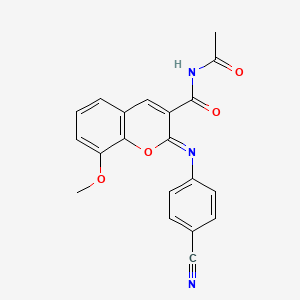 molecular formula C20H15N3O4 B2533212 (2Z)-N-acetyl-2-[(4-cyanophenyl)imino]-8-methoxy-2H-chromene-3-carboxamide CAS No. 312607-28-6