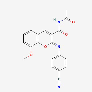 molecular formula C20H15N3O4 B2533212 (2Z)-N-Acetyl-2-[(4-Cyanophenyl)imino]-8-methoxy-2H-chromen-3-carboxamid CAS No. 312607-28-6