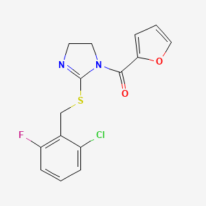 molecular formula C15H12ClFN2O2S B2533224 [2-[(2-Chloro-6-fluorophenyl)methylthio]-4,5-dihydroimidazol-1-yl]-(2-furanyl)methanone CAS No. 851803-06-0