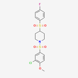 molecular formula C18H19ClFNO5S2 B2533241 1-((3-氯-4-甲氧基苯基)磺酰基)-4-((4-氟苯基)磺酰基)哌啶 CAS No. 1448063-90-8