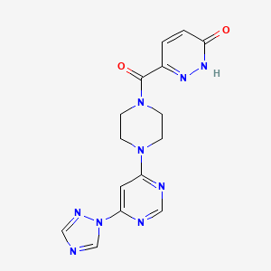 molecular formula C15H15N9O2 B2533261 6-(4-(6-(1H-1,2,4-triazol-1-yl)pyrimidin-4-yl)piperazine-1-carbonyl)pyridazin-3(2H)-one CAS No. 1706222-48-1