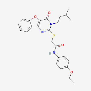 molecular formula C25H27N3O4S B2533267 N-(4-ethoxyphenyl)-2-{[3-(3-methylbutyl)-4-oxo-3,4-dihydro[1]benzofuro[3,2-d]pyrimidin-2-yl]sulfanyl}acetamide CAS No. 899942-17-7