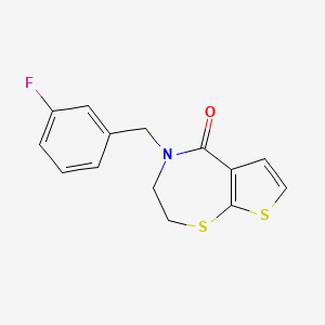 molecular formula C14H12FNOS2 B2533322 4-(3-fluorobenzyl)-3,4-dihydrothieno[3,2-f][1,4]thiazepin-5(2H)-one CAS No. 478080-77-2