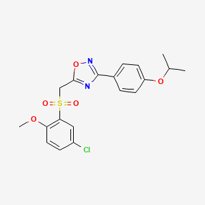 molecular formula C19H19ClN2O5S B2533336 5-(((5-Chloro-2-methoxyphenyl)sulfonyl)methyl)-3-(4-isopropoxyphenyl)-1,2,4-oxadiazole CAS No. 1105206-62-9