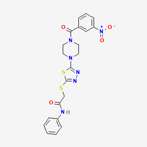 molecular formula C21H20N6O4S2 B2533338 2-((5-(4-(3-nitrobenzoyl)piperazin-1-yl)-1,3,4-thiadiazol-2-yl)thio)-N-phenylacetamide CAS No. 1105198-81-9