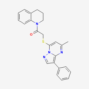 molecular formula C24H22N4OS B2533353 1-(3,4-dihydroquinolin-1(2H)-yl)-2-((5-methyl-3-phenylpyrazolo[1,5-a]pyrimidin-7-yl)thio)ethanone CAS No. 877796-99-1