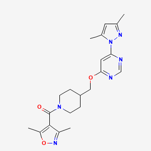 molecular formula C21H26N6O3 B2533354 (3,5-Dimethyl-1,2-oxazol-4-yl)-[4-[[6-(3,5-dimethylpyrazol-1-yl)pyrimidin-4-yl]oxymethyl]piperidin-1-yl]methanone CAS No. 2380180-24-3