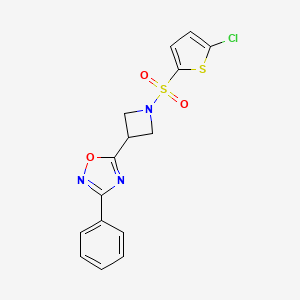 molecular formula C15H12ClN3O3S2 B2533358 5-(1-((5-氯噻吩-2-基)磺酰基)氮杂环丁-3-基)-3-苯基-1,2,4-恶二唑 CAS No. 1251575-65-1