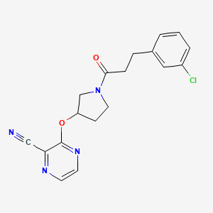 molecular formula C18H17ClN4O2 B2533367 3-((1-(3-(3-Chlorophenyl)propanoyl)pyrrolidin-3-yl)oxy)pyrazine-2-carbonitrile CAS No. 2034282-76-1