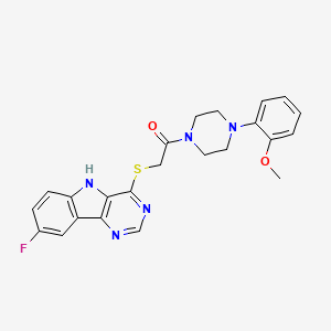 2-((8-fluoro-5H-pyrimido[5,4-b]indol-4-yl)thio)-1-(4-(2-methoxyphenyl)piperazin-1-yl)ethanone