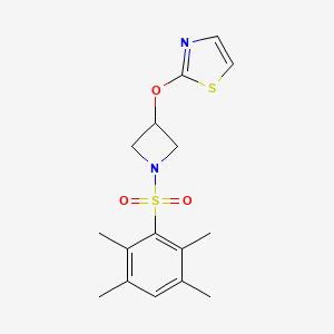 molecular formula C16H20N2O3S2 B2533378 2-((1-((2,3,5,6-四甲基苯基)磺酰)氮杂环丁-3-基)氧基)噻唑 CAS No. 1797182-87-6