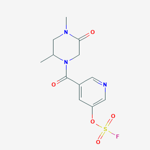 molecular formula C12H14FN3O5S B2533409 1-(5-Fluorosulfonyloxypyridine-3-carbonyl)-2,4-dimethyl-5-oxopiperazine CAS No. 2418721-11-4
