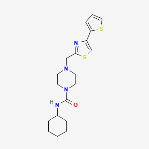 molecular formula C19H26N4OS2 B2533418 N-シクロヘキシル-4-((4-(チオフェン-2-イル)チアゾール-2-イル)メチル)ピペラジン-1-カルボキサミド CAS No. 1172942-44-7