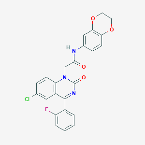 molecular formula C24H17ClFN3O4 B2533420 2-(6-氯-4-(2-氟苯基)-2-氧代喹唑啉-1(2H)-基)-N-(2,3-二氢苯并[b][1,4]二氧杂环-6-基)乙酰胺 CAS No. 941939-58-8