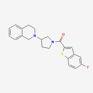 molecular formula C22H21FN2OS B2533434 (3-(3,4-dihydroisoquinolin-2(1H)-yl)pyrrolidin-1-yl)(5-fluorobenzo[b]thiophen-2-yl)methanone CAS No. 2034486-86-5