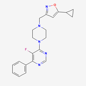 B2533437 5-Cyclopropyl-3-[[4-(5-fluoro-6-phenylpyrimidin-4-yl)piperazin-1-yl]methyl]-1,2-oxazole CAS No. 2379976-61-9