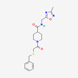 molecular formula C19H24N4O3S B2533444 1-(2-(benzylthio)acetyl)-N-((3-methyl-1,2,4-oxadiazol-5-yl)methyl)piperidine-4-carboxamide CAS No. 1334373-27-1