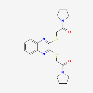 molecular formula C20H24N4O2S2 B2533486 2-[3-(2-Oxo-2-pyrrolidin-1-ylethyl)sulfanylquinoxalin-2-yl]sulfanyl-1-pyrrolidin-1-ylethanone CAS No. 329907-83-7