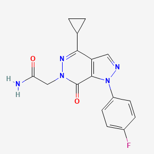 molecular formula C16H14FN5O2 B2533502 2-(4-cyclopropyl-1-(4-fluorophenyl)-7-oxo-1H-pyrazolo[3,4-d]pyridazin-6(7H)-yl)acetamide CAS No. 1105237-23-7