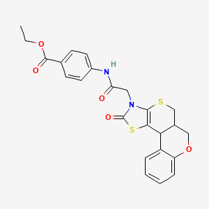 molecular formula C24H22N2O5S2 B2533514 ethyl 4-(2-(2-oxo-5a,6-dihydrochromeno[4',3':4,5]thiopyrano[2,3-d]thiazol-3(2H,5H,11bH)-yl)acetamido)benzoate CAS No. 868152-85-6