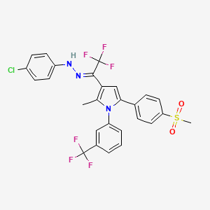 molecular formula C27H20ClF6N3O2S B2533523 4-chloro-N-[(Z)-[2,2,2-trifluoro-1-[2-methyl-5-(4-methylsulfonylphenyl)-1-[3-(trifluoromethyl)phenyl]pyrrol-3-yl]ethylidene]amino]aniline CAS No. 338749-40-9