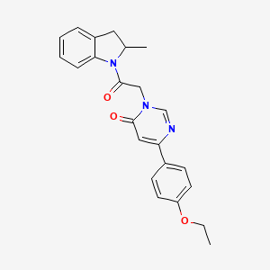 molecular formula C23H23N3O3 B2533540 6-(4-ethoxyphenyl)-3-(2-(2-methylindolin-1-yl)-2-oxoethyl)pyrimidin-4(3H)-one CAS No. 1058396-72-7