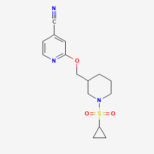 molecular formula C15H19N3O3S B2533543 2-[(1-环丙基磺酰基哌啶-3-基)甲氧基]吡啶-4-甲腈 CAS No. 2379993-74-3