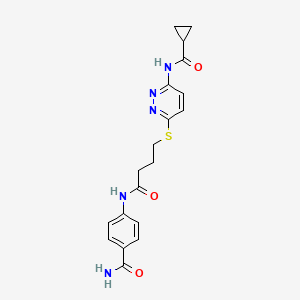 4-(4-((6-(Cyclopropanecarboxamido)pyridazin-3-yl)thio)butanamido)benzamide