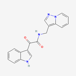 molecular formula C18H14N4O2 B2533551 2-(1H-indol-3-il)-2-oxo-N-({pirazolo[1,5-a]piridin-3-il}metil)acetamida CAS No. 1396808-21-1