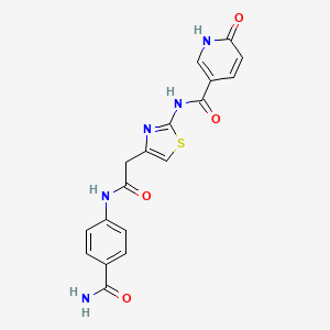 molecular formula C18H15N5O4S B2533568 N-(4-(2-((4-carbamoylphenyl)amino)-2-oxoethyl)thiazol-2-yl)-6-oxo-1,6-dihydropyridine-3-carboxamide CAS No. 946337-39-9