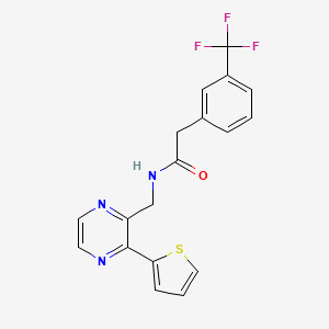 molecular formula C18H14F3N3OS B2533580 N-((3-(thiophen-2-yl)pyrazin-2-yl)methyl)-2-(3-(trifluoromethyl)phenyl)acetamide CAS No. 2034496-17-6
