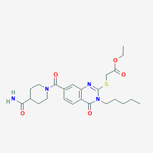 molecular formula C24H32N4O5S B2533582 2-[7-(4-氨基甲酰基哌啶-1-羰基)-4-氧代-3-戊基喹唑啉-2-基]硫代乙酸乙酯 CAS No. 422531-18-8