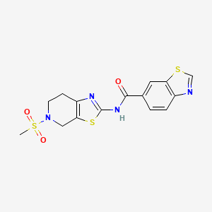 molecular formula C15H14N4O3S3 B2533584 N-(5-(メチルスルホニル)-4,5,6,7-テトラヒドロチアゾロ[5,4-c]ピリジン-2-イル)ベンゾ[d]チアゾール-6-カルボキサミド CAS No. 1396676-79-1