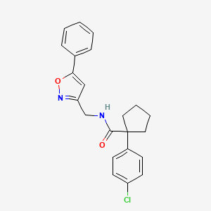 molecular formula C22H21ClN2O2 B2533598 1-(4-chlorophenyl)-N-((5-phenylisoxazol-3-yl)methyl)cyclopentanecarboxamide CAS No. 953007-97-1
