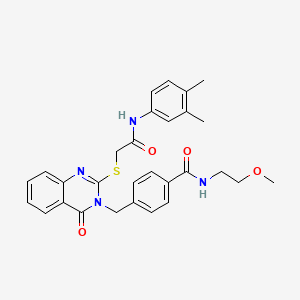 molecular formula C29H30N4O4S B2533622 4-((2-((2-((3,4-二甲苯胺基)-2-氧代乙基)硫)-4-氧代喹唑啉-3(4H)-基)甲基)-N-(2-甲氧基乙基)苯甲酰胺 CAS No. 1115434-27-9
