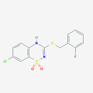 molecular formula C14H10ClFN2O2S2 B2533665 7-氯-3-((2-氟苄基)硫代)-4H-苯并[e][1,2,4]噻二嗪 1,1-二氧化物 CAS No. 899977-06-1