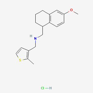 molecular formula C18H24ClNOS B2533671 1-(6-甲氧基-1,2,3,4-四氢萘-1-基)-N-[(2-甲硫噻吩-3-基)甲基]甲胺；盐酸盐 CAS No. 2445786-73-0