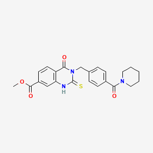 molecular formula C23H23N3O4S B2533691 methyl 4-oxo-3-[[4-(piperidine-1-carbonyl)phenyl]methyl]-2-sulfanylidene-1H-quinazoline-7-carboxylate CAS No. 422283-61-2