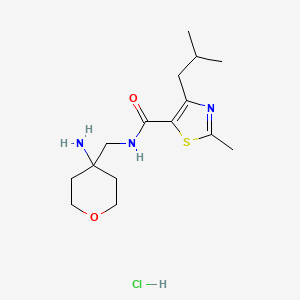 molecular formula C15H26ClN3O2S B2533692 N-[(4-氨基噁烷-4-基)甲基]-2-甲基-4-(2-甲基丙基)-1,3-噻唑-5-甲酰胺;盐酸盐 CAS No. 2418674-31-2