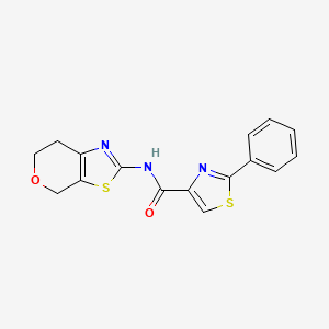 molecular formula C16H13N3O2S2 B2533703 N-(6,7-dihydro-4H-pyrano[4,3-d]thiazol-2-yl)-2-phenylthiazole-4-carboxamide CAS No. 1396859-02-1