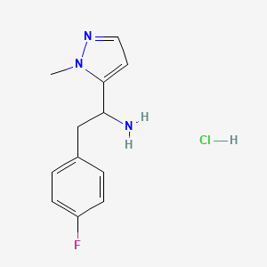 molecular formula C12H15ClFN3 B2533714 2-(4-Fluorophenyl)-1-(2-methylpyrazol-3-yl)ethanamine;hydrochloride CAS No. 2411220-61-4