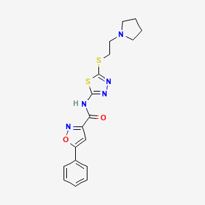 molecular formula C18H19N5O2S2 B2533730 5-phenyl-N-(5-((2-(pyrrolidin-1-yl)ethyl)thio)-1,3,4-thiadiazol-2-yl)isoxazole-3-carboxamide CAS No. 1351614-00-0